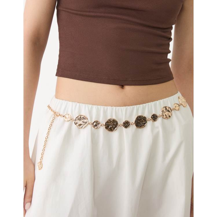 Stradivarius metal belt with discs in gold | ASOS