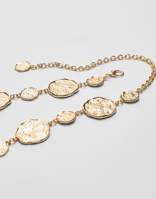 Stradivarius metal belt with discs in gold
