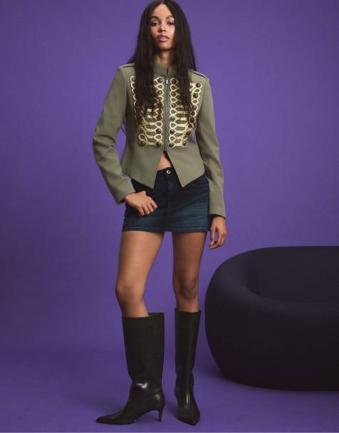 Stradivarius Metal button blazer in khaki - view 1