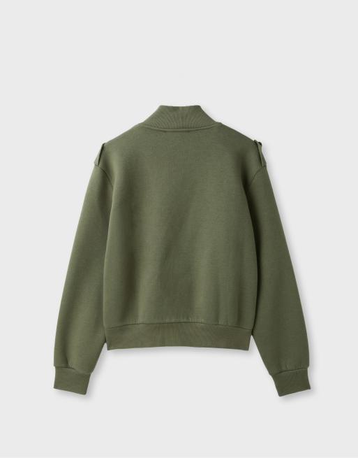 Stradivarius Metal button zip-up sweatshirt in khaki, 2 of 2