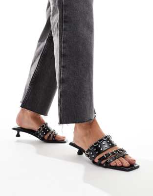 metal detail kitten heel sandals in black