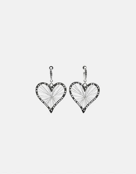 Stradivarius Metal heart earrings in grey - view 1