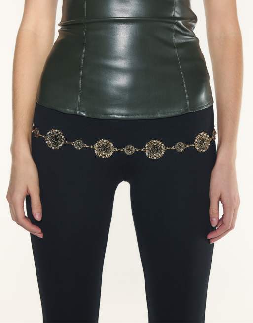 Stradivarius Metal rosette belt in gold, 3 of 4