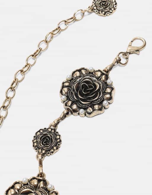 Stradivarius Metal rosette belt in gold, 4 of 4