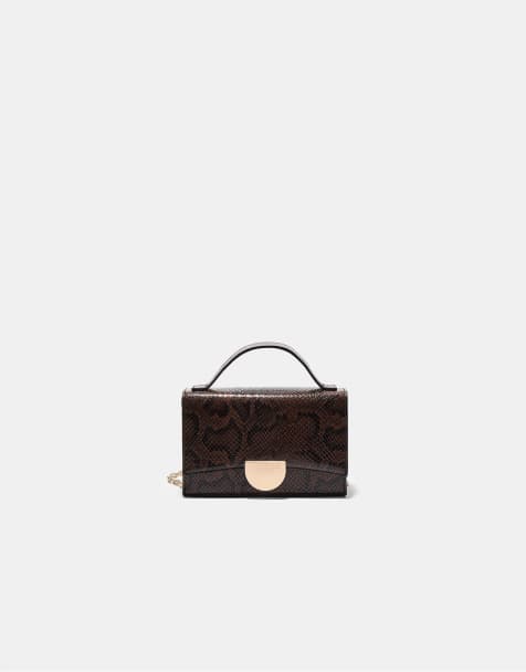 Stradivarius - Metalen mini crossbody tas met dierenprint in bruin - view 1