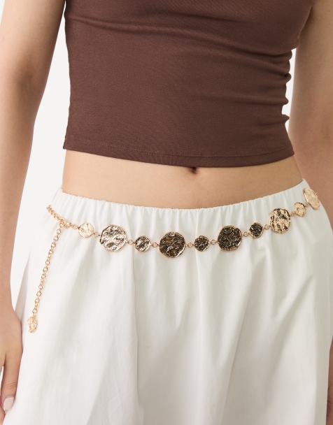 Stradivarius - Metalen riem met schijfjes in goud - view 1