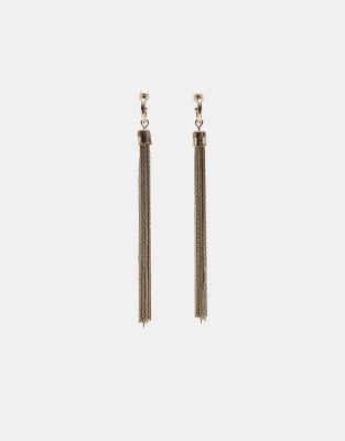 Stradivarius - Metall-Hängeohrringe in Gold-Optik mit Quasten-Gelb