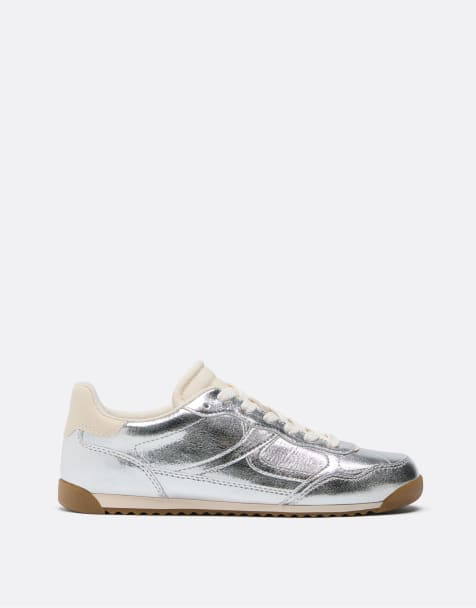 Stradivarius Metallic-effect trainers in silver - view 1