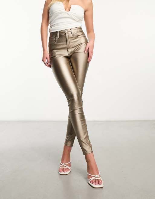 Stradivarius metallic high waist jeans in gunmetal 