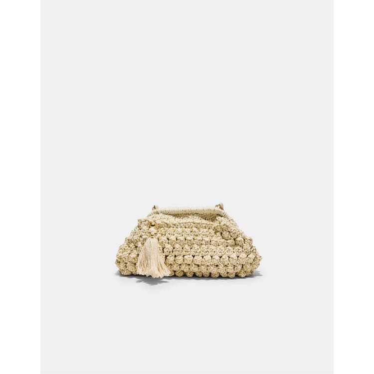 Stradivarius Metallic thread crochet bucket bag in ecru | ASOS
