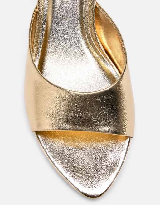 Stradivarius metalliske mulesandaler med hæl i guld, 4 af 6
