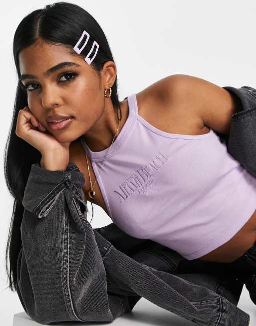 Stradivarius - Miami Beach - Broderet tanktop i lilla
