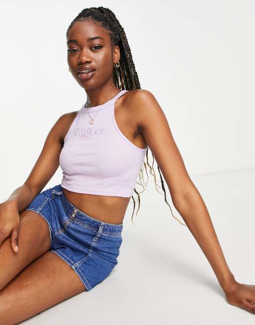 Stradivarius Miami Beach embroidered tank top in lilac