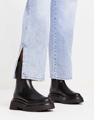 Stradivarius mid calf chunky biker boot in black  - ASOS Price Checker