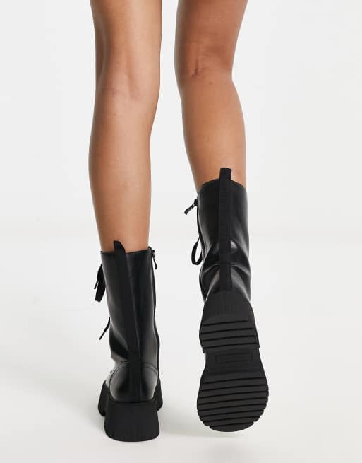 Flat black shop boots mid calf