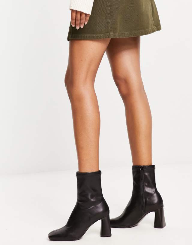 Stradivarius mid heel boot in black