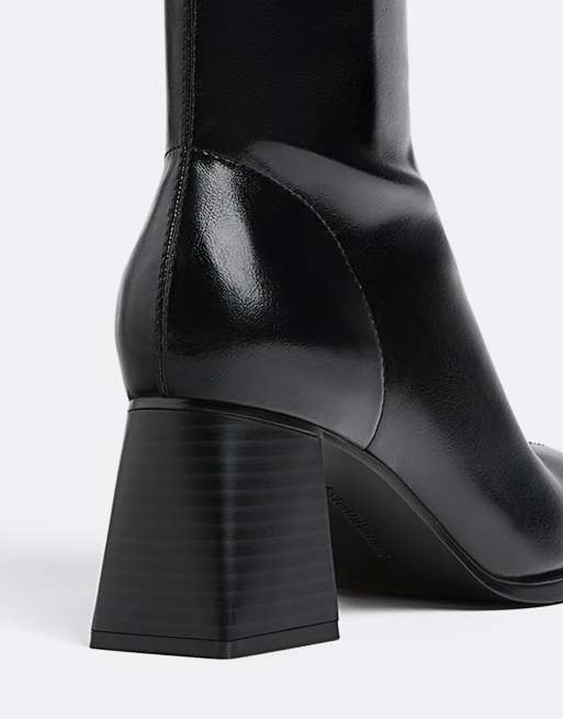 Stradivarius Mid-heel boots with stretch legs in black, 3 of 4