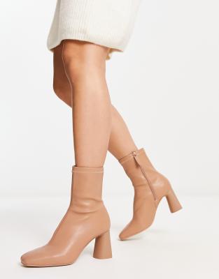 Stradivarius mid heel sock boot in camel  - ASOS Price Checker