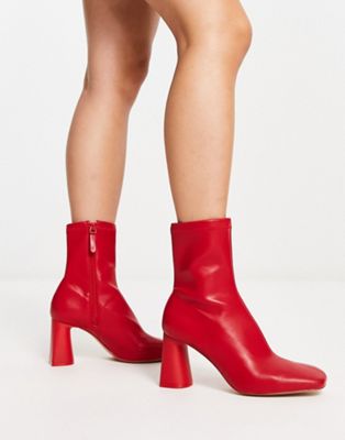Stradivarius mid heel sock boot in red | ASOS