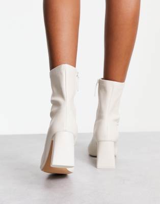 block heel booties white