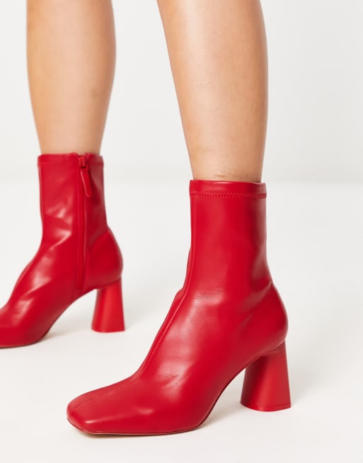 red low heel ankle boots