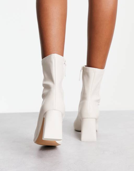 Block Heel Sock White Chunky Heeled Boots Stradivarius Mid Heel