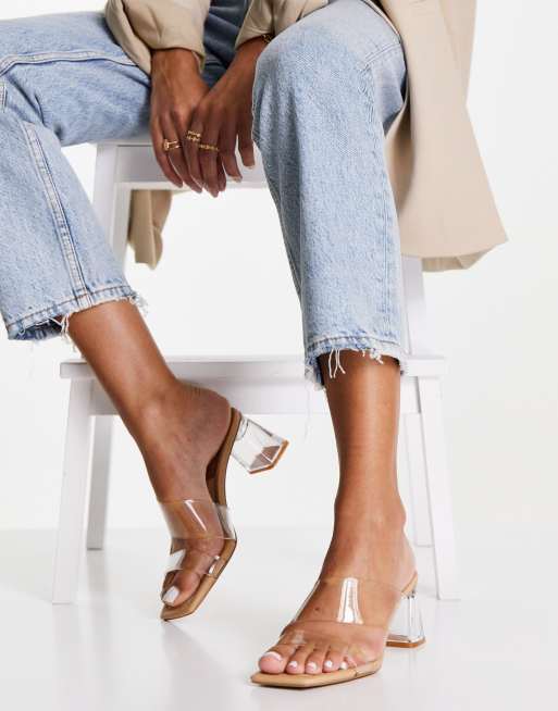 Clear mule best sale block heel