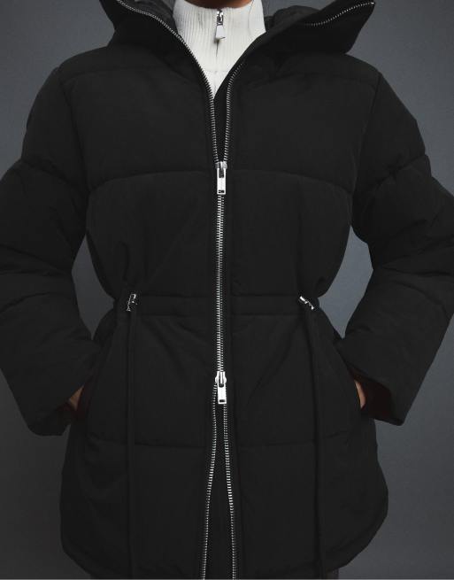 Stradivarius Mid-length padded coat in black, 4 of 7