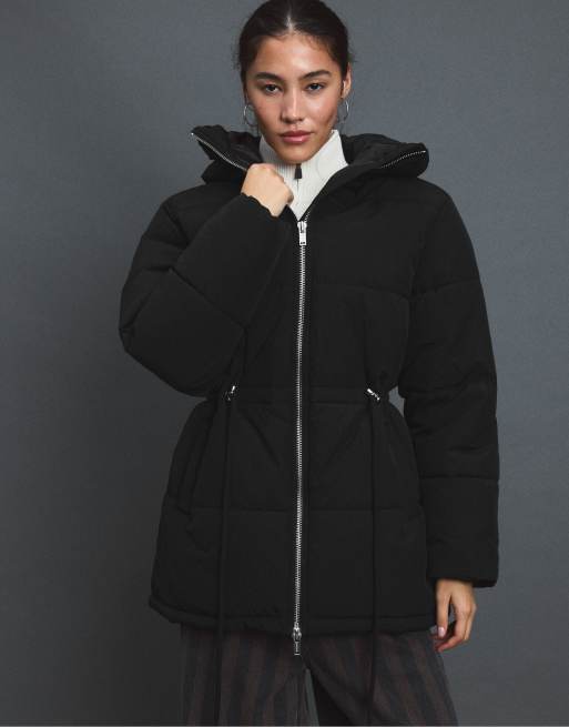 Stradivarius Mid-length padded coat in black, 5 of 7