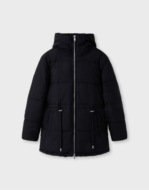Stradivarius Mid-length padded coat in black, 6 of 7