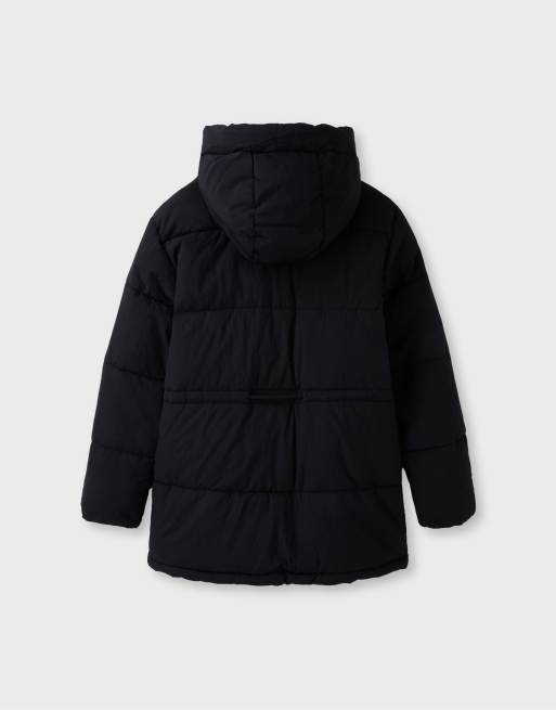 Stradivarius Mid-length padded coat in black, 7 of 7