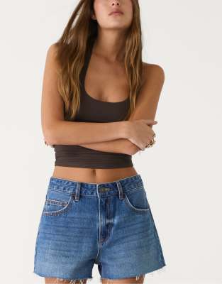 Stradivarius mid rise denim shorts in light blue - view 1
