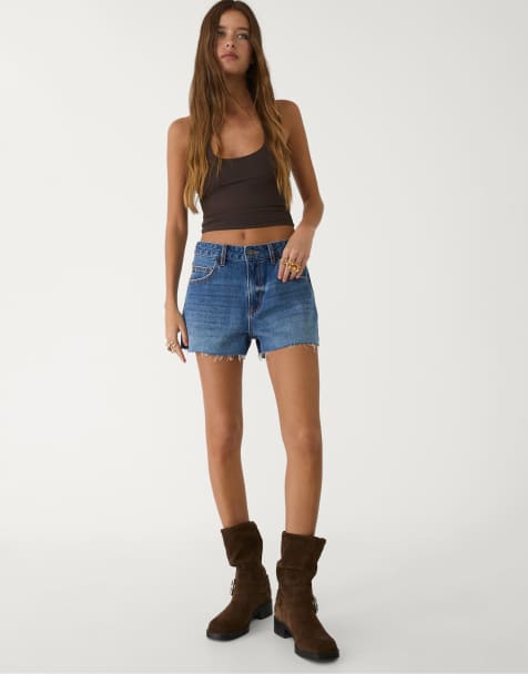 ABATAB Denim Shorts For Women Stretchy Frayed Raw Hem Shorts