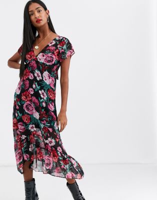 rose print midi dress