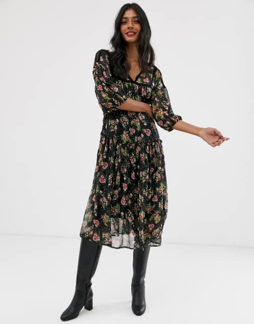 Stradivarius midi dress in tulle floral print | ASOS