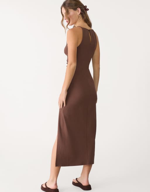 dress for brunch Rosa Halter Linen Midi Dress-Burnt Orange main image 1