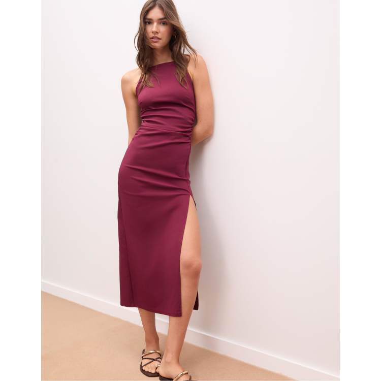 burgundy halter dress midi KissProm