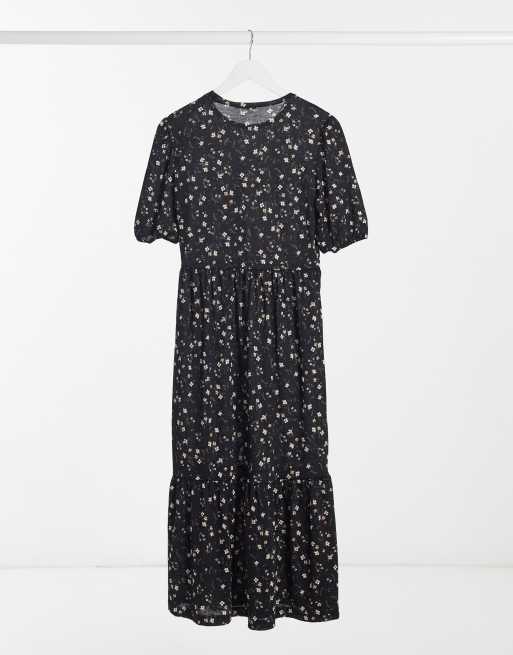 Stradivarius Midi Hangerkleid Mit Ruschen In Schwarz Geblumt Asos
