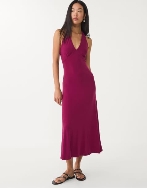 Stradivarius - Midi jurk met knoop aan de achterkant in lichtroze - view 1