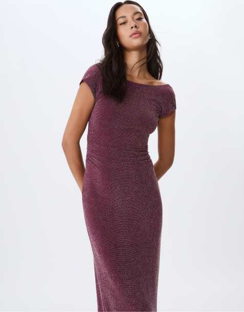 Stradivarius - Midi-jurk met open achterkant in paars - view 1
