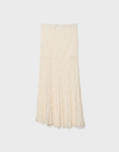Stradivarius midi lace skirt with pleats in vanilla - view 1