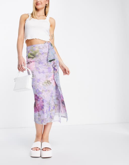 Stradivarius - Midi rok in tie-dye print 
