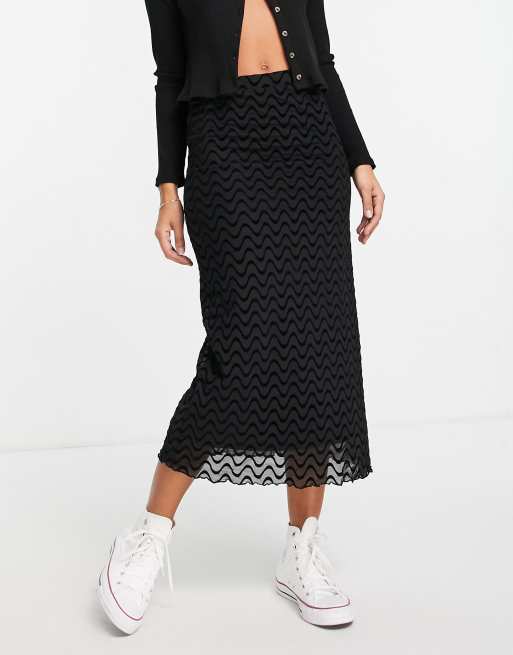 Stradivarius - Midi rok met geflockte golvende print