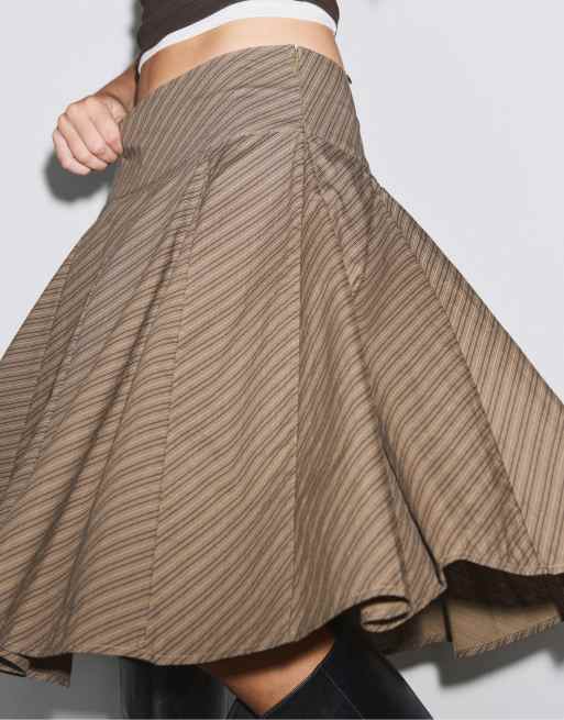 Stradivarius midi rok met godets in bruin, 4 van 7