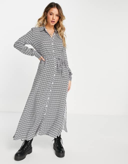 Stradivarius midi shirt dress in green geo print