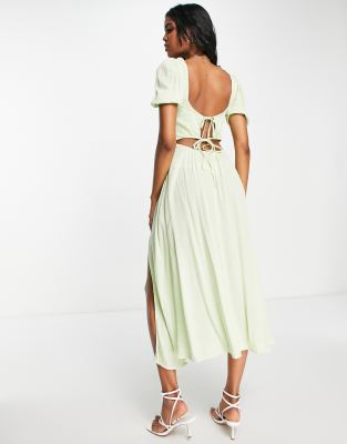 Stradivarius midi tea dress in sage | ASOS