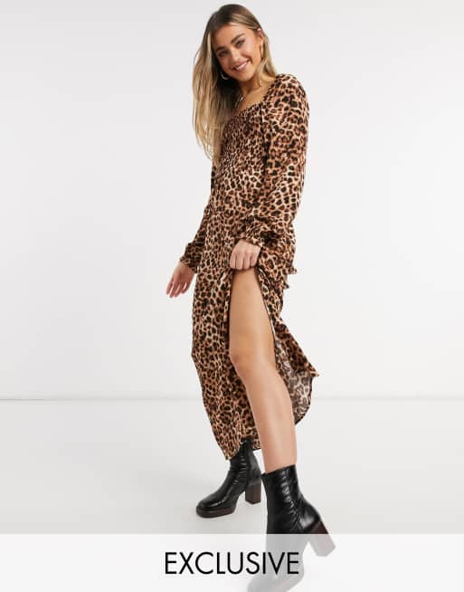 Stradivarius - Midikjole i leopardprint med rynket top