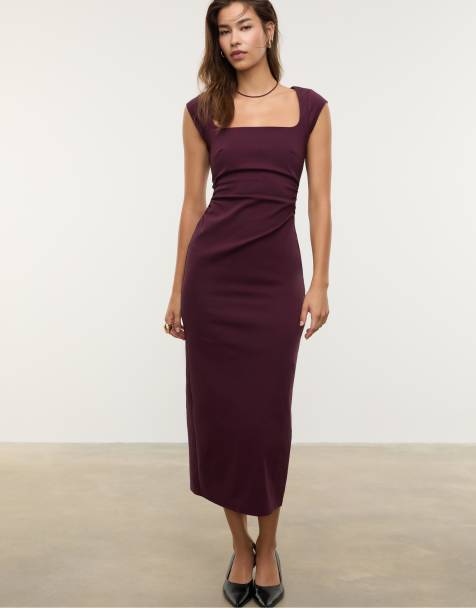 Stradivarius – Midikleid in Burgunderrot - view 1