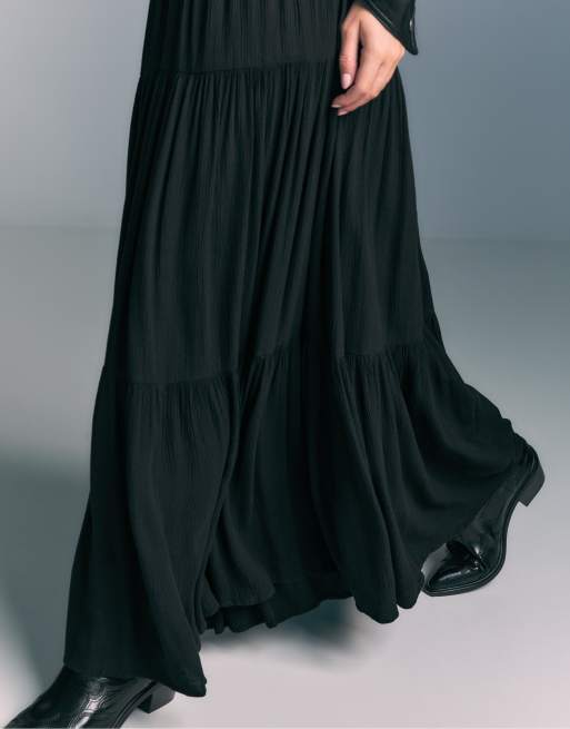 Stradivarius – Midirock im Boho-Design in Schwarz, 2 von 4