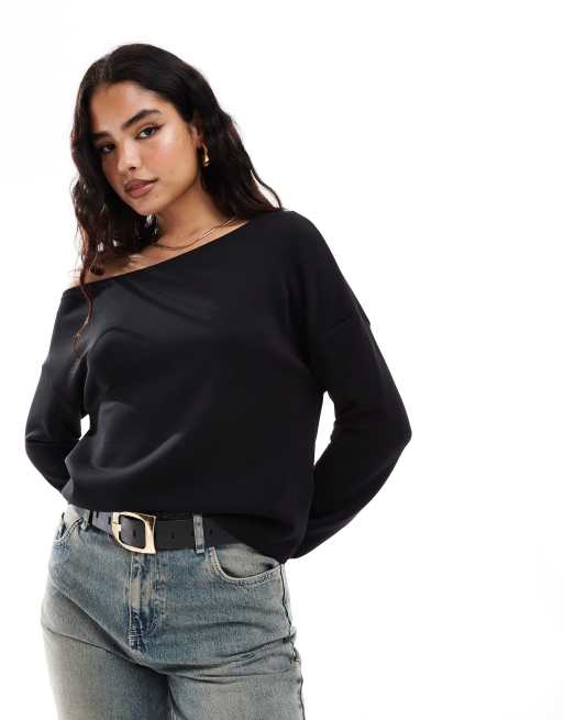 Stradivarius – Miękka czarna bluza z odsłoniętym ramieniem